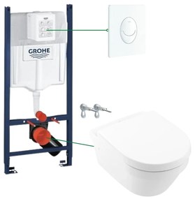 Set vas wc suspendat rimless cu capac VilleroyBoch, Architectura plus rezervor incastrat si clapeta alba Skate Air Grohe