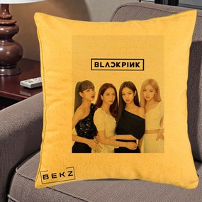 Perna Personalizata K-pop BLACKPINK Foto Grup-Negru, 40x40 cm, Galben, Husa Detasabila, Perna Inclusa, BEKZ®