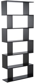 Homcom Librarie Design Modern in Lemn cu 6 Rafturi, Negru, 80x23x192cm