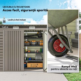 Outsunny Adăpost de Grădină 8 x 4FT din Metal, cu Uși Duble și 2 Ventilații, Gri | Aosom Romania