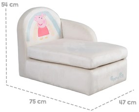 Canapea pentru copii albă cu tapițerie din catifea 75 cm Peppa Pig – Roba