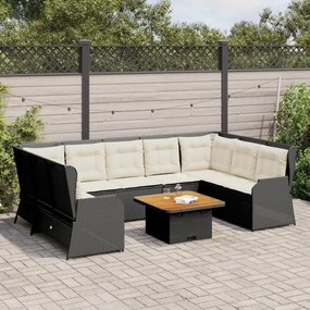 3262369 vidaXL Set mobilier de grădină cu perne, 7 piese, negru, poliratan