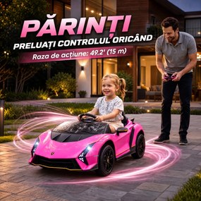 AIYAPLAY Mașină Electrică pentru Copii 3-6 Ani 12V Lamborghini Autentica, 2 Motoare, Uși Tip Foarfecă, Suspensii, Roz | Aosom Romania