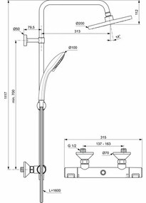 Coloana de dus cu baterie termostatata Ideal Standard Ceratherm T25