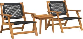 vidaXL Scaune de Grădină cu Masă 3 pcs Negru Lemn Solid de Acacia