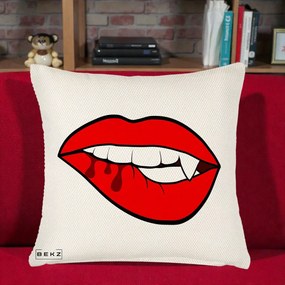 Perna Decorativa Vampire Lips Halloween, 40x40 cm, Crem Reliefat, Husa Detasabila, Perna Inclusa, BEKZ®