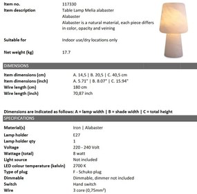 Veioza, Lampa de masa din alabaster design LUX Melia