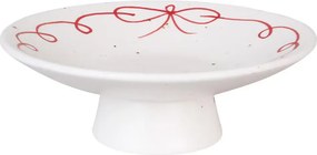 Platou pe picior decorativ vintage din ceramică, alb cu detalii albastre „Viola Bow”