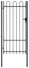 Poarta de gard, o usa, cu varf arcuit, negru, 1 x 2 m, otel 1 x 2 m, varf arcuit