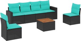 vidaXL Set canapele de grădină cu perne, 7 piese, negru, poliratan