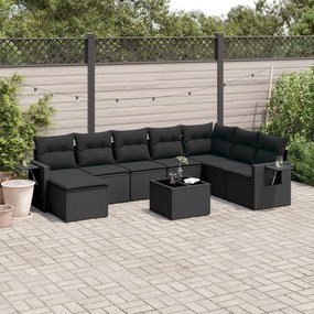 3252902 vidaXL Set mobilier de grădină cu perne, 9 piese, negru, poliratan