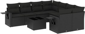 vidaXL Set mobilier de grădină cu perne, 9 piese, negru, poliratan