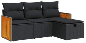 3326003 vidaXL Set mobilier de grădină cu perne, 4 piese, negru, poliratan