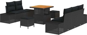 vidaXL Set de canapele pentru grădină cu pernă 8 pcs Negru Rattan poli