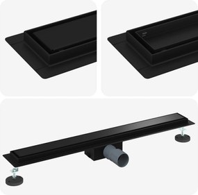 vidaXL 2 în 1 Drenaj pentru duș Negru 70 cm Oțel inoxidabil 304