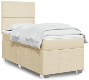 vidaXL Pat box spring cu saltea, crem, 90x190 cm, textil