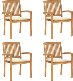 vidaXL Scaune grădină stivuibile cu perne, 4 buc, lemn masiv tec