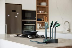 Set ustensile de bucatarie Lekue 1010178, 6 piese + suport, Margine din silicon, +4°C/+220°C, Verde