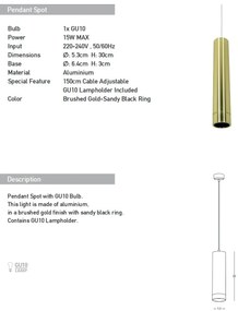 Pendul cu Spot stil minimalist GU10 Tube auriu