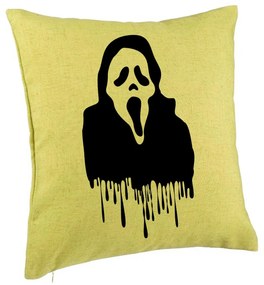 Perna Decorativa cu motiv Fantoma de Halloween 1, 40x40 cm, Verde, Husa Detasabila, Burduf