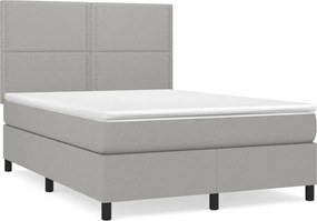 vidaXL Pat box spring cu saltea, gri deschis, 140x190 cm, textil