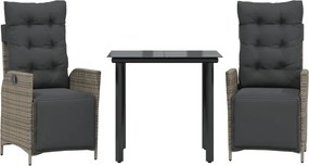 vidaXL Set mobilier de grădină cu perne, 3 piese, gri, poliratan