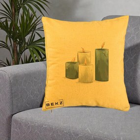 Perna Decorativa Lumanari Hygge Alb-Verde, 40x40 cm, Galben, Husa Detasabila, Perna Inclusa, BEKZ®