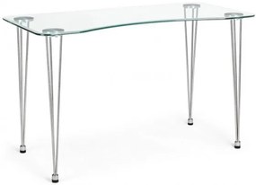 Birou de studiu transparent/crom din sticla temperata si metal, 120 cm, Rondò Bizzotto