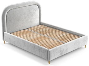Pat matrimonial gri deschis tapițat cu spațiu de depozitare cu somieră 180x200 cm Mija – Maison de Rêve