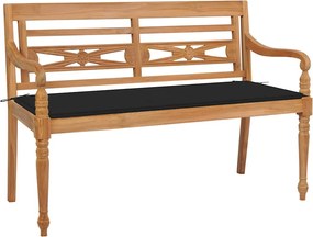 vidaXL Bancă Batavia cu pernă neagră, 120 cm, lemn masiv de tec
