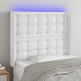 vidaXL Tăblie de pat cu LED, alb, 83x16x118/128 cm, piele ecologică