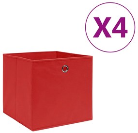Cutii depozitare, 4 buc., rosu, 28x28x28 cm, textil netesut 4, Rosu, 1
