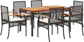 vidaXL Set mobilier de grădină cu perne, 7 piese, negru, poliratan