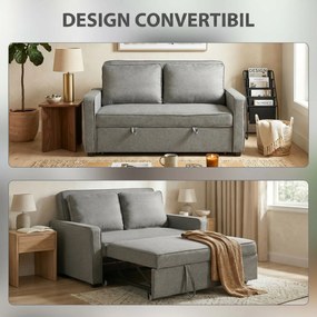 HOMCOM 3 în 1 Canapea Extensibilă 2 Locuri cu Spătar Reglabil pe 3 Poziții, 2 Perne, Material Textil Tip In Gri | Aosom Romania