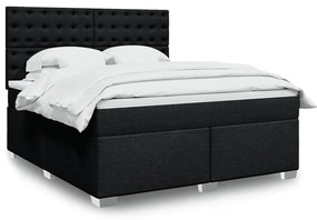 vidaXL Pat box spring cu saltea, negru, 180x200 cm, catifea