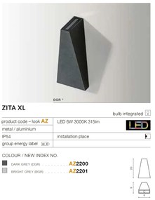 Aplica LED de perete exterior cu iluminat ambiental IP54 ZITA XL gri inchis