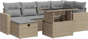 vidaXL Set canapele de grădină, 7 piese, cu perne, bej, poliratan