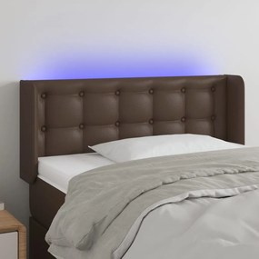 Tablie de pat cu LED, maro, 103x16x78 88 cm, piele ecologica 1, Maro, 103 x 16 x 78 88 cm