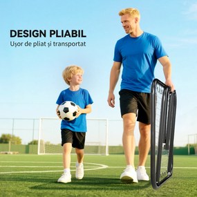 HOMCOM Rețea de Ricoșeu pentru Fotbal, Rețea de Fotbal Ricoșeu și Pliabilă cu Unghi Reglabil în Metal, pentru Antrenament Baseball și Volei, 78x84x65-78 cm, Negru | Aosom Romania
