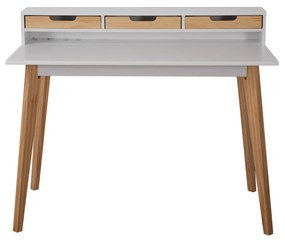 Birou din MDF/pin cu spatiu de depozitare alb/maro 110 cm