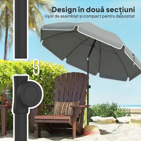 Outsunny Umbrelă de Plajă Inclinabilă cu Ancoră pentru Nisip și Geantă de Transport, Ø150x185 cm, Gri Închis | Aosom Romania