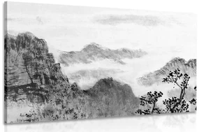 Tablou pictură tradițională chineză ale peisajului în design alb-negru