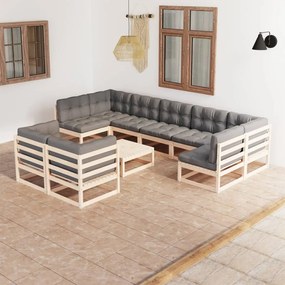 Set mobilier de gradina cu perne, 10 piese, lemn masiv de pin Maro, 1, Da
