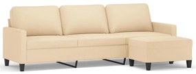 Canapea cu 3 locuri si taburet, crem, 210 cm, textil