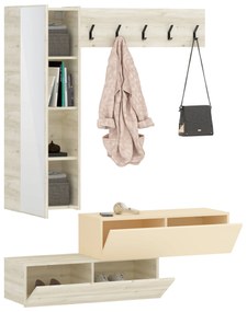 Cuier Diego, Stejar Alb/Crem Satin, 140 x 28 x 180 cm