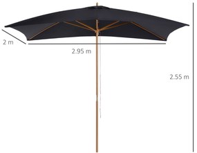 Umbrela de soare Outsunny dreptunghiulara, lemn, neagra, 2x3m | Aosom RO