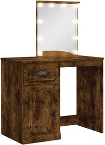vidaXL Masă de toaletă cu LED-uri, stejar fumuriu, 90x42x132,5 cm