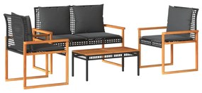 365858 vidaXL Set mobilier relaxare grădină 4 piese cu perne poliratan negru
