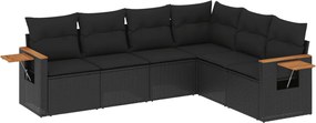 vidaXL Set mobilier de grădină cu perne, 6 piese, negru, poliratan