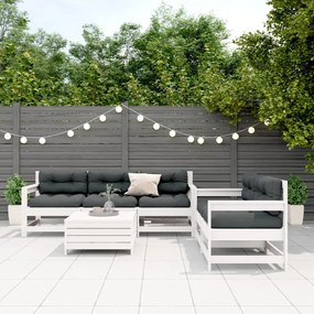 3250825 vidaXL Set mobilier de grădină cu perne, 6 piese, alb, lemn masiv pin